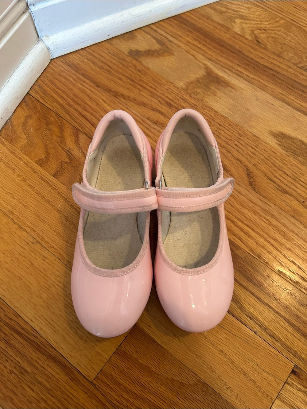 Girls Pink Tap Shoes with Hook-and-Loop Velcro Strap - Size 11.5